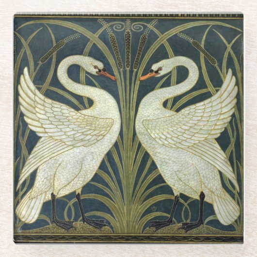 Walter Crane Swan & Rush and Iris Victorian  ガラスコースター (正面)