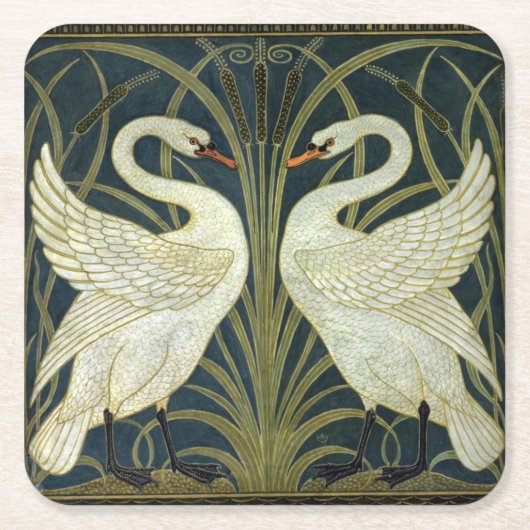 Walter Crane Swan & Rush and Iris Victorian スクエアペーパーコースター (正面)