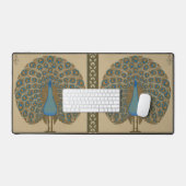 Walter Crane Vintage Gold Blue Peacock Art デスクマット (キーボード&マウス)