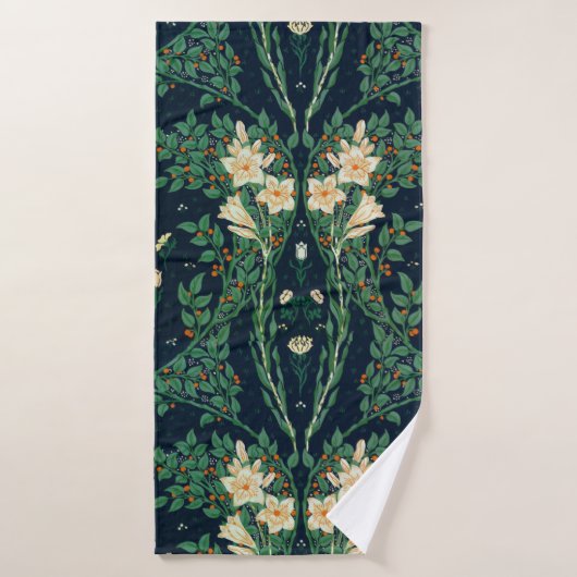 Walter Crane White Lily-Blue Back Shower Curtain バスタオル (バスタオル)