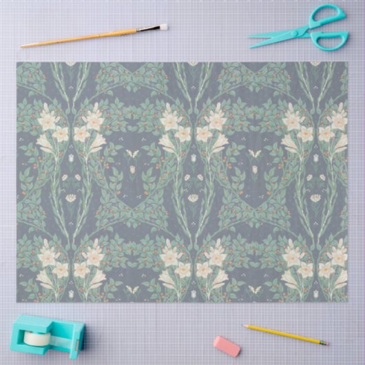 Walter Crane White Lily-Blue Back Shower Curtain 薄葉紙 (クラフト)