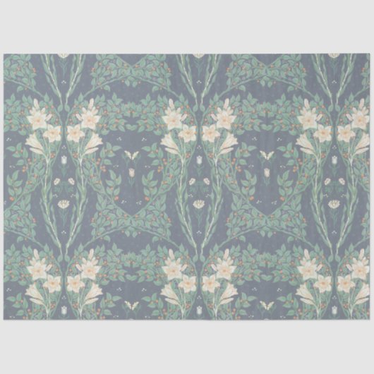 Walter Crane White Lily-Blue Back Shower Curtain 薄葉紙 (正面)