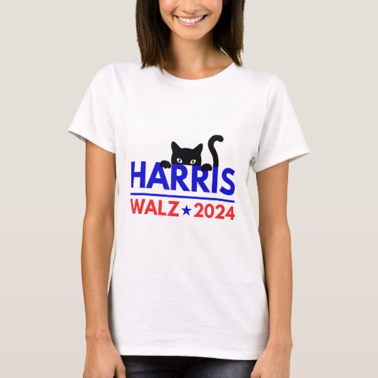 Walz 2024キャッおもしろいト選挙Kamala Harris Tim Wal Tシャツ (正面)