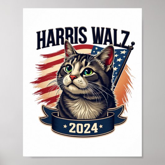 Walz 2024 おもしろい Cat Kamala Harris Tim Walz Waltz ポスター (正面)