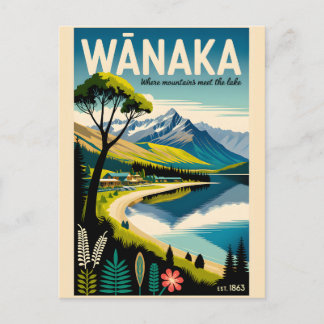 Wānaka ニュージーランド レトロな旅行ポスターアート シーズンポストカード