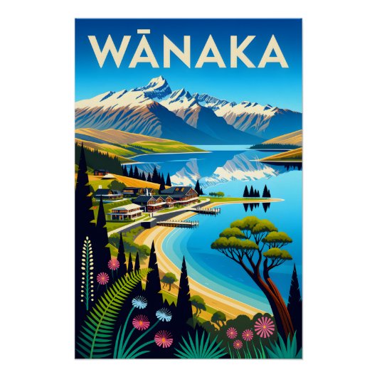 Wānaka ニュージーランド レトロな旅行ポスターアート ポスター (正面)