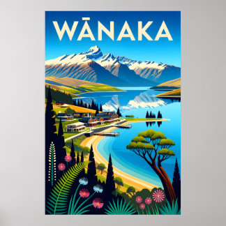 Wānaka ニュージーランド レトロな旅行ポスターアート ポスター