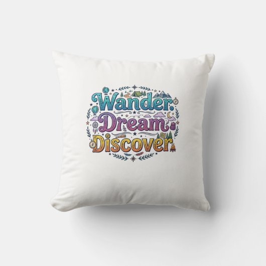 Wander. Dream. Discover. – 旅のインスピレーションA クッション (正面)