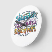  Wander. Dream. Discover. – 旅のインスピレーションA ラウンド壁時計 (傾斜)