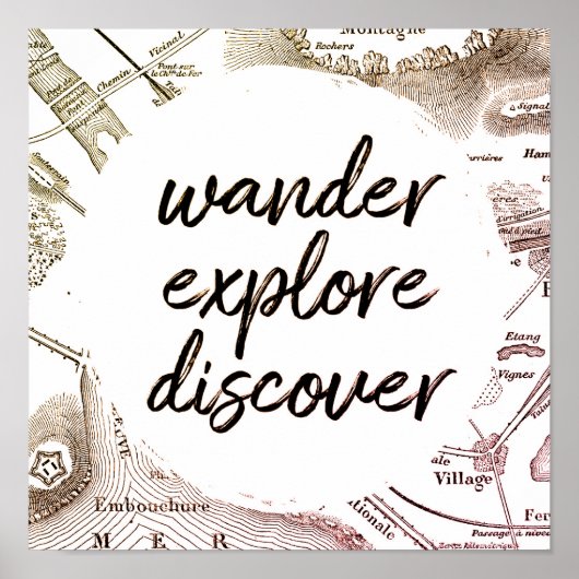 Wander Explore Discoverヴィンテージ・マップ旅行 ポスター (正面)