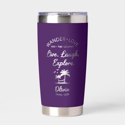 Wander Love, Live Laugh Explore, パープル断熱 保温保冷タンブラー (正面)