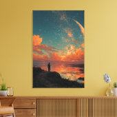 Wanderer Under Giant Crescent Moon キャンバスプリント (インサイチュ (リビング))