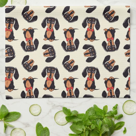 Wandering Dachshund Kitchen Towels キッチンタオル (折り畳み)
