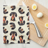Wandering Dachshund Kitchen Towels キッチンタオル (四つ折り)