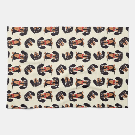 Wandering Dachshund Kitchen Towels キッチンタオル (横)