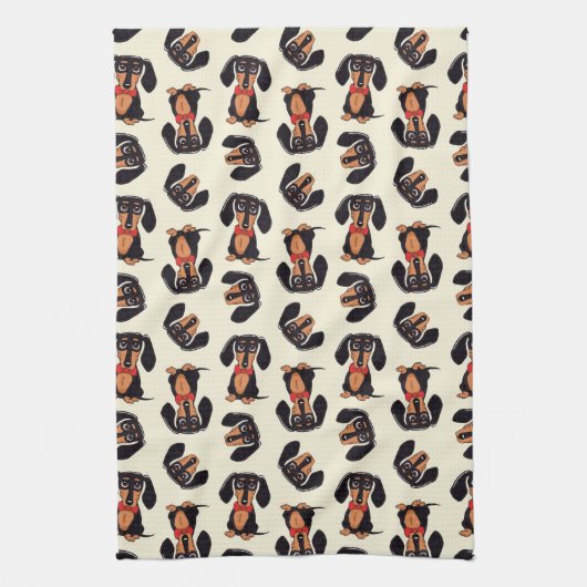 Wandering Dachshund Kitchen Towels キッチンタオル (縦)