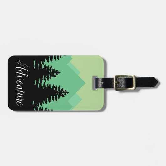 Wanderlustの冒険山及び森林シルエット ラゲッジタグ (正面横)