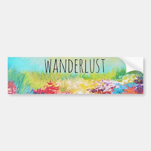 WANDERLUSTの抽象的な自然の芸術のタイポグラフィの絵を描くこと バンパーステッカー (正面)