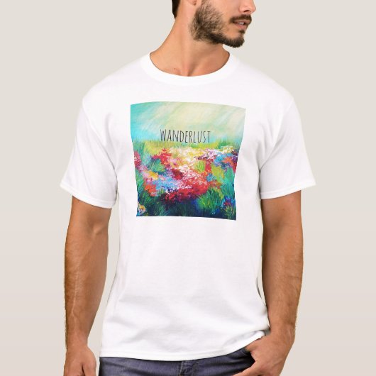 WANDERLUSTの抽象的な自然の芸術のタイポグラフィの絵を描くこと Tシャツ (正面)