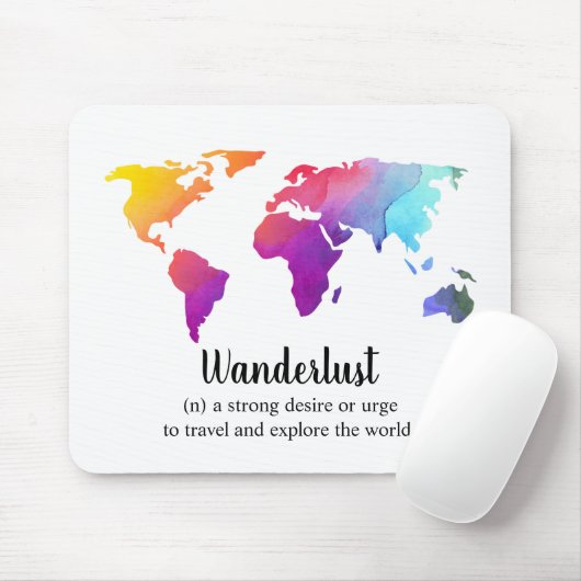 Wanderlustまたはカラフルの世界地図のデザインのための マウスパッド (マウス)