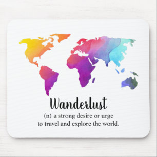 Wanderlustまたはカラフルの世界地図のデザインのための マウスパッド