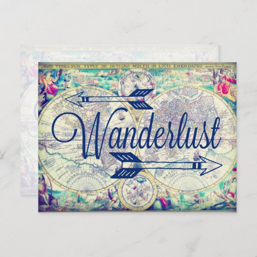 Wanderlustヴィンテージマップ旅行はがき ポストカード (正面/裏面)