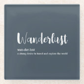 Wanderlust定義ホワイトグレーブルー ガラスコースター (正面)
