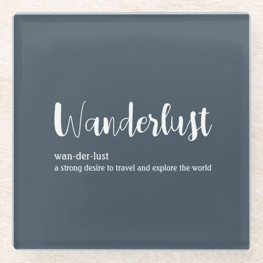 Wanderlust定義ホワイトグレーブルー ガラスコースター (正面)