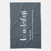 Wanderlust定義ホワイトグレーブルー キッチンタオル (縦)