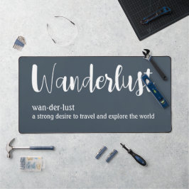 Wanderlust定義ホワイトグレーブルー デスクマット