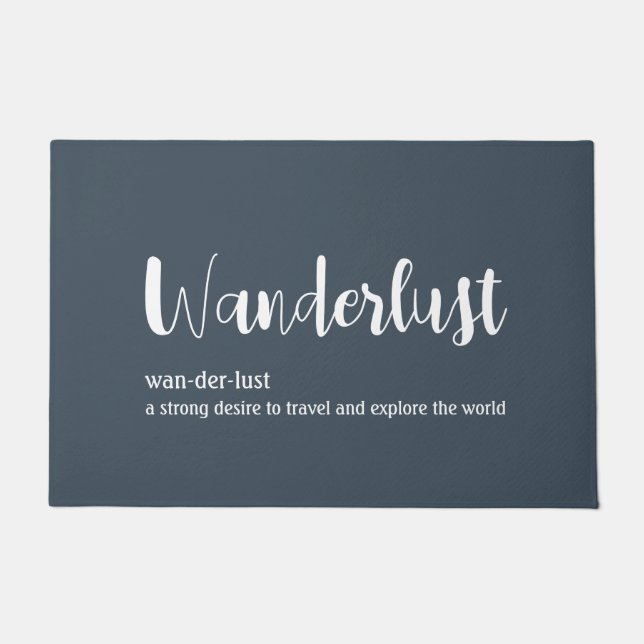 Wanderlust定義ホワイトグレーブルー ドアマット (正面)