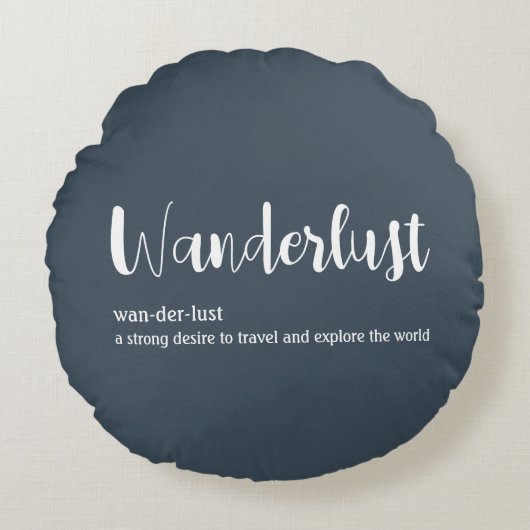 Wanderlust定義ホワイトグレーブルー ラウンドクッション (正面)