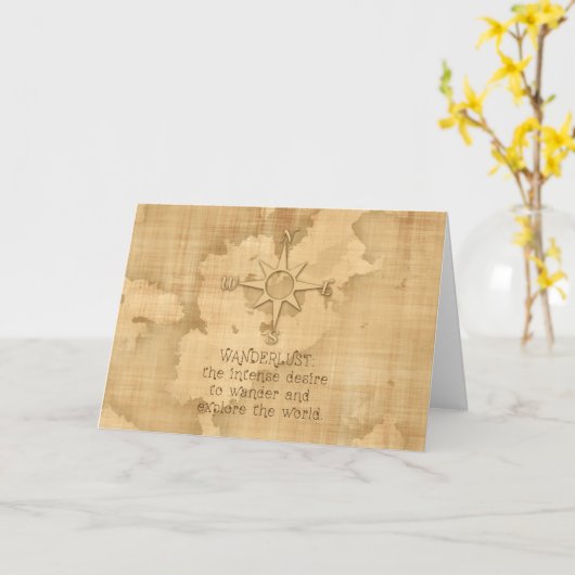 "Wanderlust…" ヴィンテージの紙の走行の引用文 カード (黄色い花)