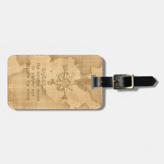 "Wanderlust…" ヴィンテージの紙の走行の引用文 ラゲッジタグ (正面横)