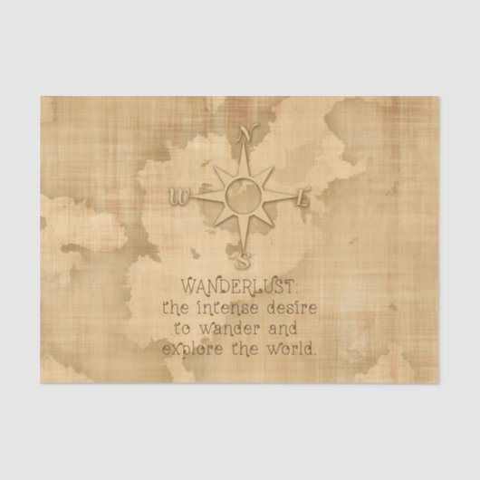 Wanderlust…" ヴィンテージの紙の走行の引用文 薄葉紙 (正面)