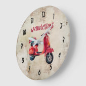 Wanderlust – 赤い水色モップ ラージ壁時計 (傾斜)