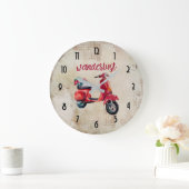 Wanderlust – 赤い水色モップ ラージ壁時計 (ホーム)