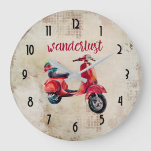 Wanderlust – 赤い水色モップ ラージ壁時計