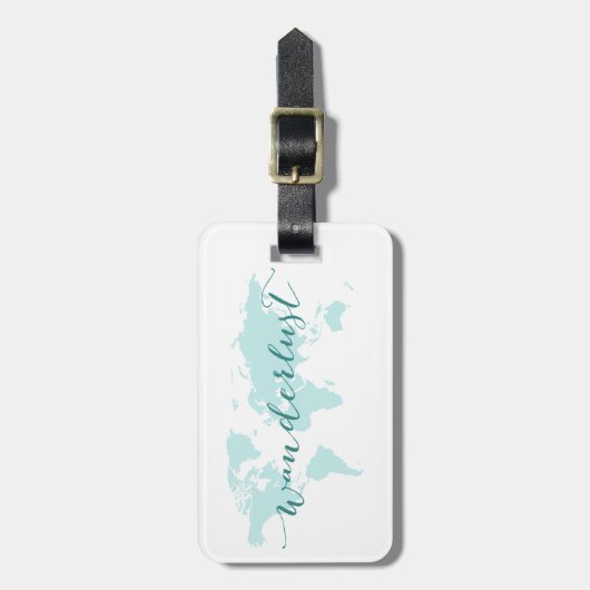 Wanderlust、走行する欲求ティール(緑がかった色)の世界地図 ラゲッジタグ (正面縦)