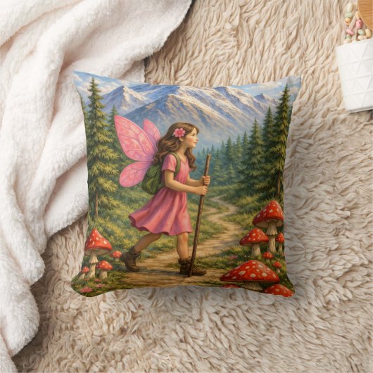 Wanderlust Mountain Fairy Hiker Fairycore Mushroom クッション (ブランケット)