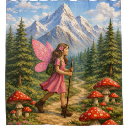 Wanderlust Mountain Fairy Hiker Fairycore Mushroom シャワーカーテン