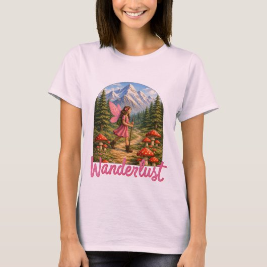 Wanderlust Mountain Fairy Hiker Fairycore Mushroom Tシャツ (正面)