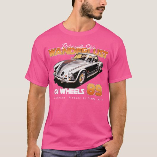 Wanderlust on Wheels クラシック ビンテージカー 家族 旅行 Tシャツ (正面)