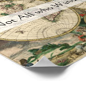 Wanderlust Quote Not All Who Wander Antique Map ポスター (角)