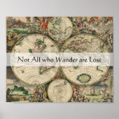 Wanderlust Quote Not All Who Wander Antique Map ポスター (正面)