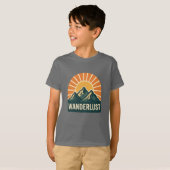 Wanderlust Retro Blue Mountain Sunrise Kids Nature Tシャツ (正面フル)