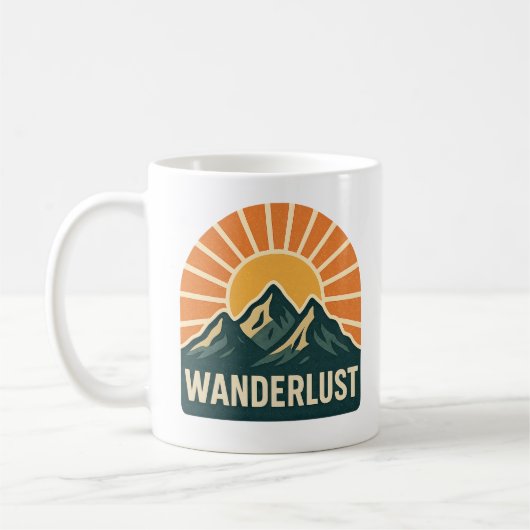 Wanderlust Retro Blue Mountain Sunrise Nature Art コーヒーマグカップ (左)