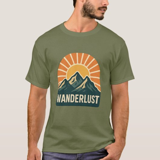 Wanderlust Retro Blue Mountain Sunrise Outdoor Sun Tシャツ (正面)