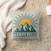 Wanderlust Retro Teal Mountain Sunrise | Hiking クッション (ブランケット)