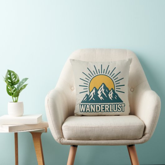 Wanderlust Retro Teal Mountain Sunrise | Hiking クッション (椅子)